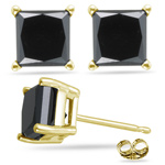 3/4 Ct 3.40-3.70 mm AA Princess Black Diamond Stud Earrings- 18KY Gold