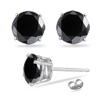 0.90 Cts of 4.0-4.5 mm AA Round Black Diamond Stud Earrings in 14K White Gold