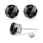 2/3 Cts of 4.1-4.5 mm AA Round Rose Cut Black Diamond Stud Earrings in 14K White Gold