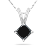 1/2 Cts 3.6-4.0mm AA Princess Black Diamond Solitaire Pendant-14KW Gold