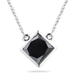 0.23-0.28 Cts of 3 mm AA Princess Black Diamond Solitaire Pendant in 14K White Gold