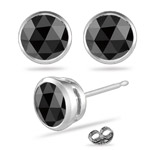  1/4 Cts of 3 mm AA Round Rose Cut Black Diamond Stud Earrings in 14K White Gold