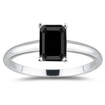 1.00 Ct of 7.26x4.55-7.26x4.55 mm AA emeraldcut Black Diamond Solitaire Ring in 14K White Gold