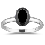 1.00 Ct EGL USA Certified6.2x5.6-7x5.8 mm AAA Oval Black Diamond Solitaire Ring in 14K White Gold
