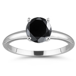 3.50 Ct 8.40-9.89 mm AA Round Black Diamond Solitaire Ring - 14KW Gold