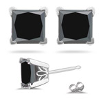3.75 Cts BlackDiamond Scroll Stud Earrings in 18K White Gold