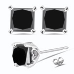 3.00 Cts Princess AA Black Diamond Stud Earrings in Platinum
