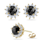 4.94-5.88 Cts Black & White Diamond Cluster Stud Earrings in 14K Yellow Gold