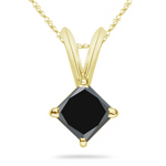 3/4 Cts of 4.3-4.7 mm AAA Princess Black Diamond Solitaire Pendant in 14K Yellow Gold