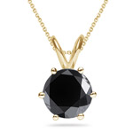 1.25 Cts Round AA Black Diamond Solitaire Pendant in 14K Yellow Gold