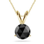 1/2 Cts Round Rose Cut AA Black Diamond Solitaire Pendant in 14K Yellow Gold