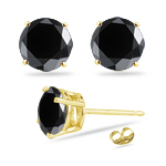 1.50 Cts of 5.34-6.01 mm AAA Round Black Diamond Stud Earrings in 14K Yellow Gold