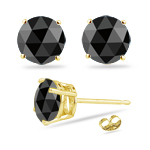 3/4 Cts Round Rose Cut AA Black Diamond Stud Earrings in 18K Yellow Gold