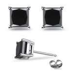 1.00 Ct of 3.80-3.99 mm AAA Princess Black Diamond Stud Earrings in Platinum