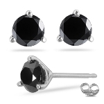 3/4 Cts of 3.50-4.00 mm AAA Round Black Diamond Stud Earrings in 18K White Gold
