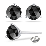 1/4 Cts of 2.50-3.00 mm AA Round Rose Cut Black Diamond Stud Earrings in 14K White Gold