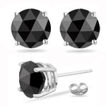 2.50 Cts Round-Rose Cut Black Diamond Stud Earrings in Platinum