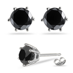 1.00 Ct of 4.89-4.93 mm AAA Round Black Diamond Stud Earrings in 14K White Gold