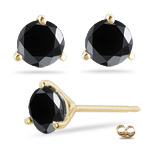 3/4 Cts of 3.50-4.00 mm AAA Round Black Diamond Stud Earrings in 18K Yellow Gold