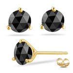 1/2 Cts of 3.70-3.90 mm AA Round Rose Cut Black Diamond Stud Earrings in 14K Yellow Gold