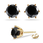 1.50 Cts Round AAA Black Diamond Stud Earrings in 14K Yellow Gold