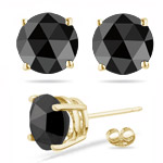 1.00 Ct of 5.40-5.50 mm AA Round Rose Cut Black Diamond Stud Earrings in 18K Yellow Gold