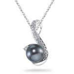 0.01 Ct Diamond & Black Pearl Pendant in 14K White Gold