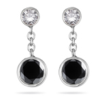 0.60 Cts Black & White Diamond Drop Earrings in 14K White Gold