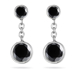 1.50 Cts Black Diamond Drop Earrings in 14K White Gold