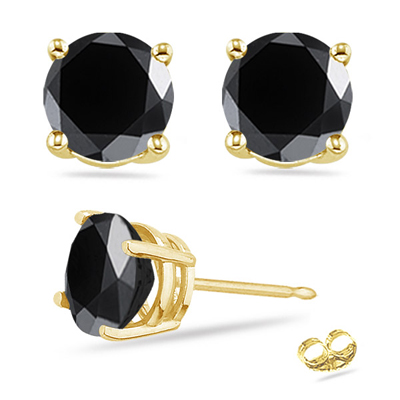 Valentines Day Sale 3/8 Cts of 3.00-3.50 mm Princess AA Black Diamond Mens Stud Earring in 18K Yellow Gold 