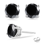 1.00 Ct 4.89 mm AA Round Black Diamond Stud Earrings in 14K White Gold