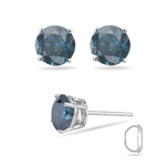 1/2 Cts ( I1 ) Round Teal Blue Diamond Stud Earrings in 14K White Gold