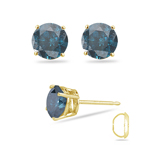 0.22-0.28 Cts Treated Teal Blue Diamond Stud Earrings in 14K Yellow Gold