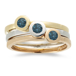 0.20 Ct Blue Diamond Stack Bands in 14K Three Tone Gold