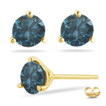 1.20 Cts Teal Blue Diamond Stud Earrings in 14K Yellow Gold