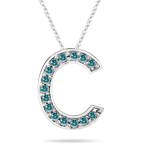 0.30 Cts Blue Diamond C Initial Pendant in 14K White Gold