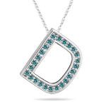 1/4 Cts Blue Diamond D Initial Pendant in 14K White Gold