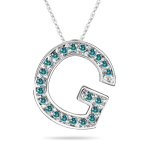 0.27 Cts Blue Diamond G Initial Pendant in 14K White Gold