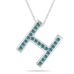 0.26 Cts Blue Diamond H Initial Pendant in 14K White Gold