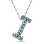 0.22 Cts Blue Diamond I Initial Pendant in 14K White Gold