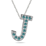 0.24 Cts Blue Diamond J Initial Pendant in 14K White Gold