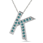 1/4 Cts Blue Diamond K Initial Pendant in 14K White Gold