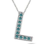 1/4 Cts Blue Diamond L Initial Pendant in 14K White Gold