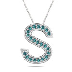 0.27 Cts Blue Diamond S Initial Pendant in 14K White Gold