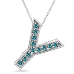 0.24 Cts Blue Diamond Y Initial Pendant in 14K White Gold