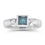 0.59 Ct Princess Blue Diamond Solitaire Ring Bezel-set- 14K White Gold