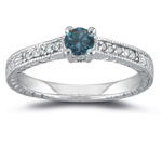 1/3 Carat Blue and White Diamond Ring in 14K White Gold