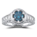 0.84 Ct Teal Blue Diamond & 0.42 Cts VS Diamond Ring in 18K White Gold