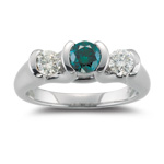 1.00 Ct Blue & White Diamond Three Stone Ring in 18K White Gold