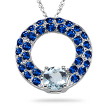 2.21Ct Blue Sapphire & 1.41 Ct Aquamarine Circle Pendant in 14KW Gold